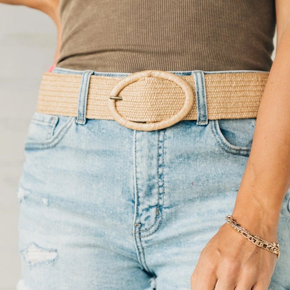 NEW Anthropologie Woven Belt Womens Large Creme Wide Oval Buckle Boho Style